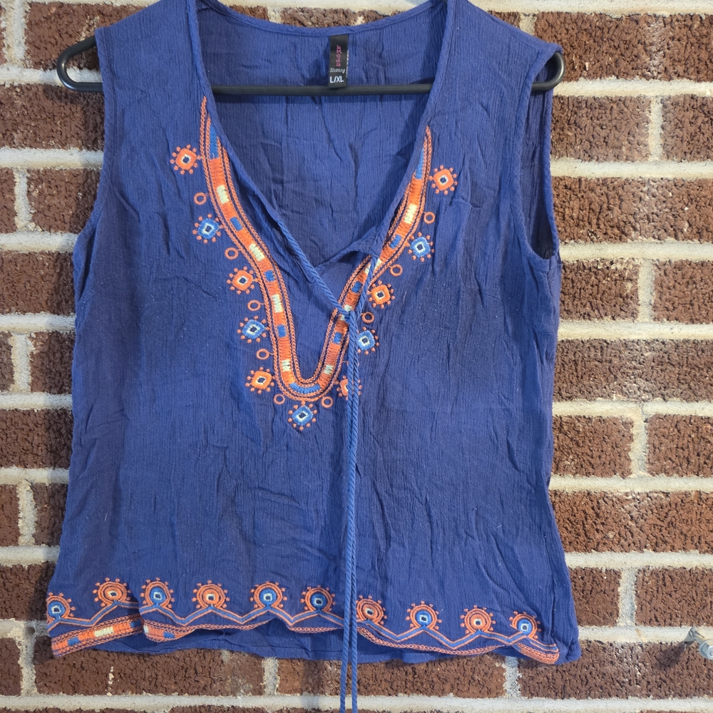 Vibrant Blue Embroidered Tank Top